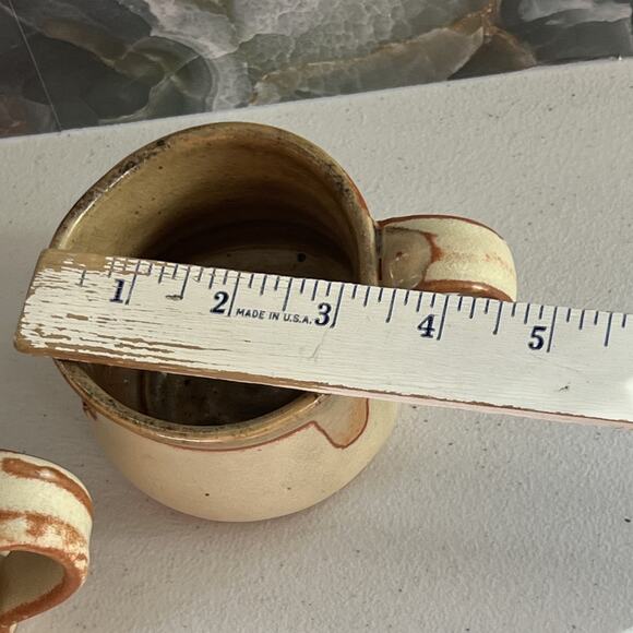 Studio Art Pottery Mugs Set of 2 Handmade Tan & Red Semi-matte - Picture 13 of 14